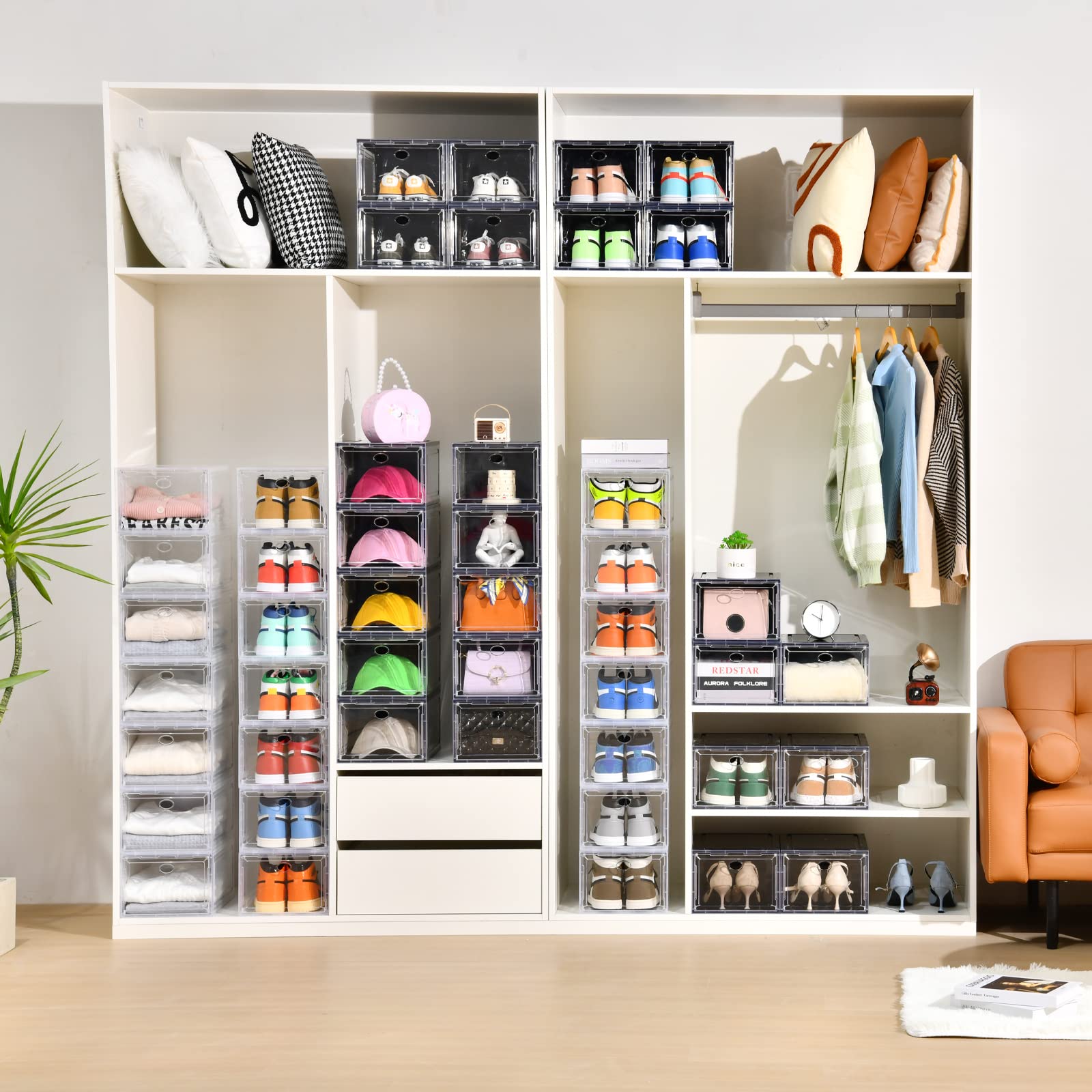 Amllas stackable system fits entryways, closets, and under beds efficiently.