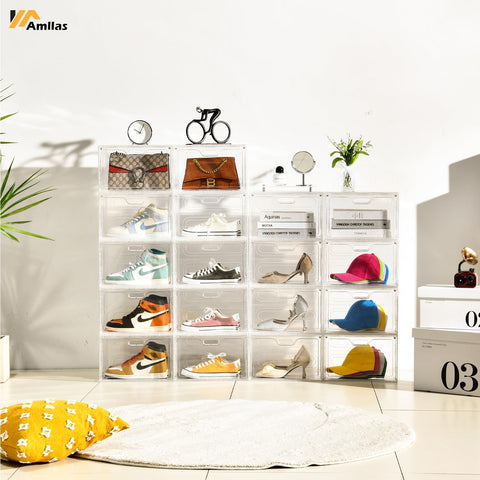 Amllas stackable design saves space for multi-tier shoe storage.