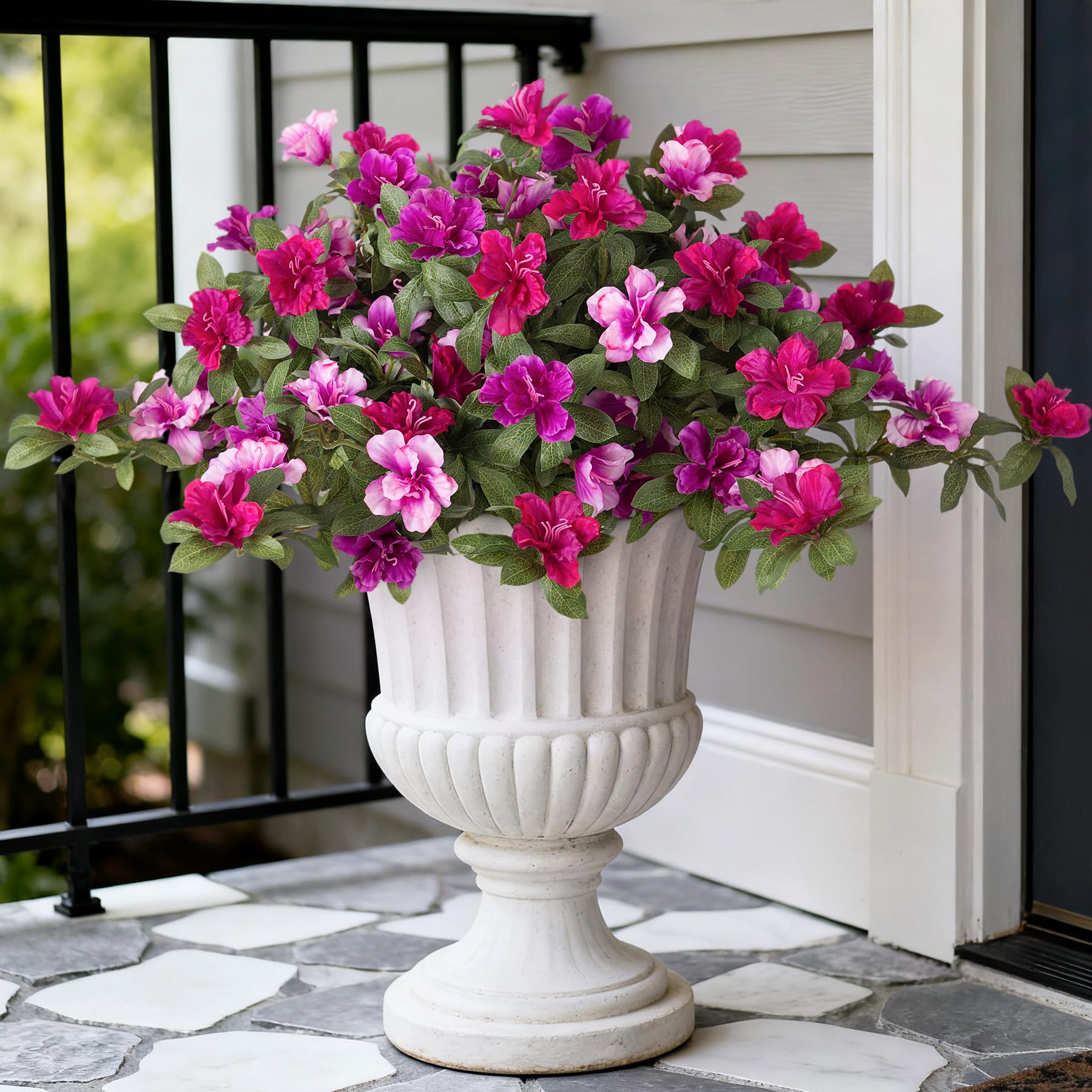 Ammyoo artificial azalea flowers outdoor 2-pack with UV protection for curb appeal