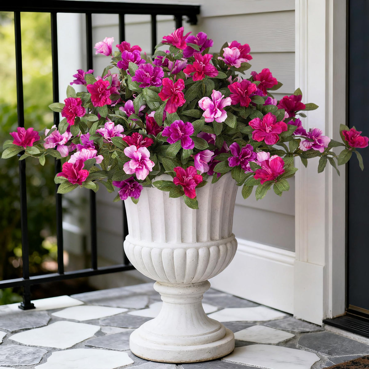 Ammyoo artificial azalea flowers outdoor 2-pack with UV protection for curb appeal