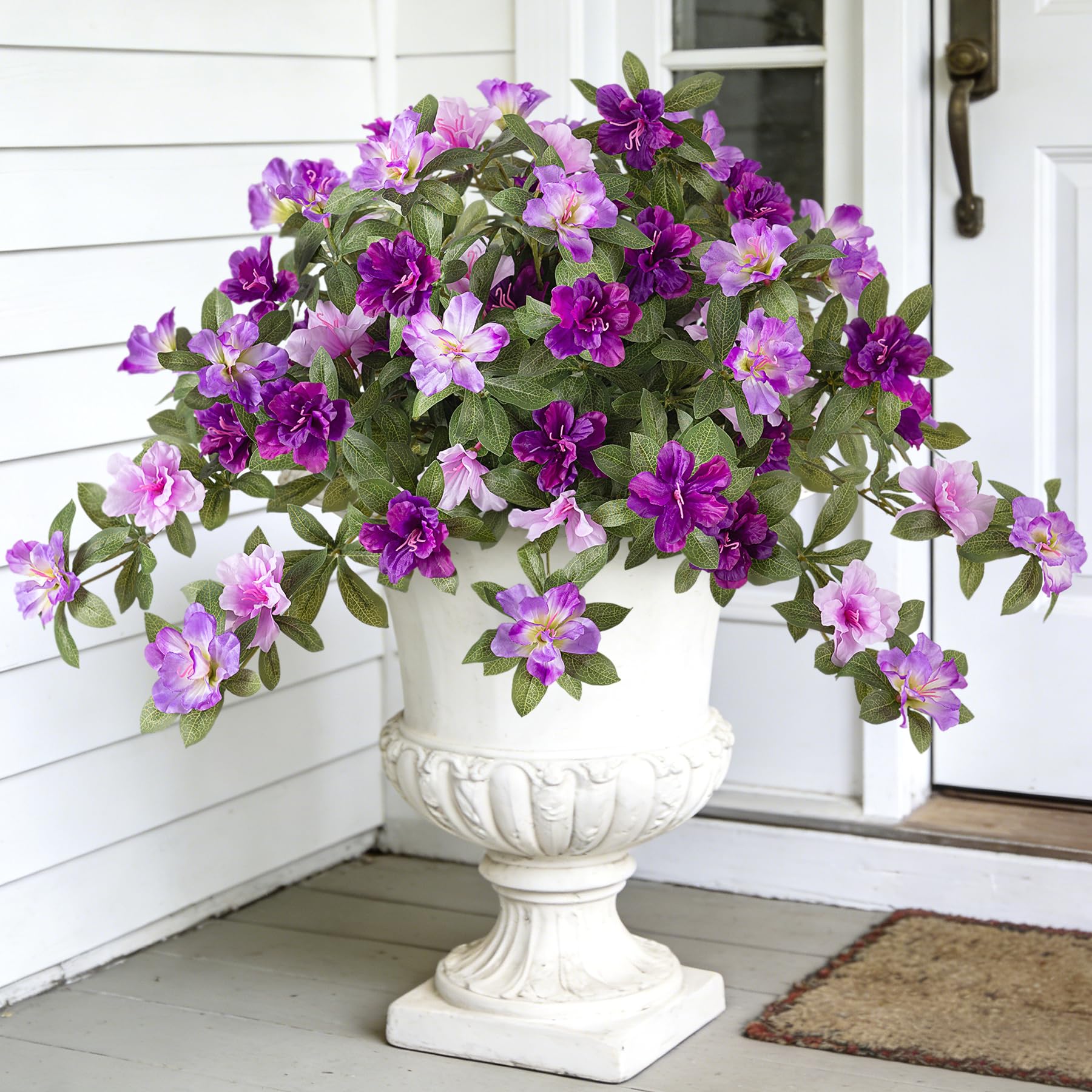 Ammyoo artificial azalea outdoor bouquet for porch adds maintenance-free color