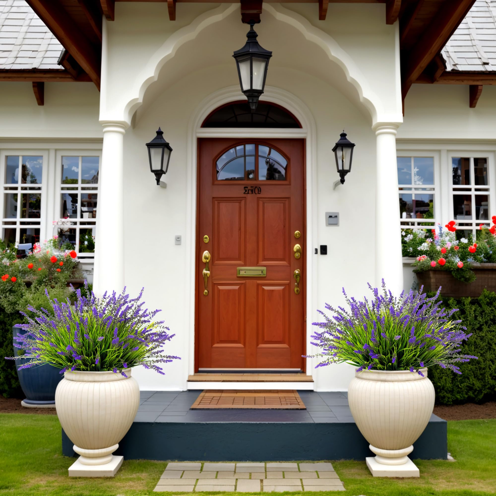 Ammyoo outdoor porch setup with realistic greenery enhancing curb appeal