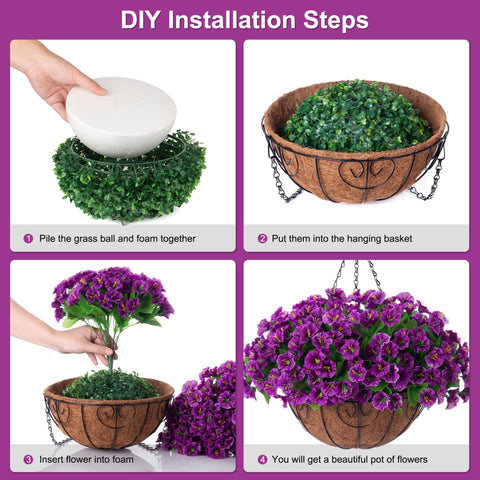 Ammyoo artificial hanging basket showcases morning glory flair for balcony or patio display.