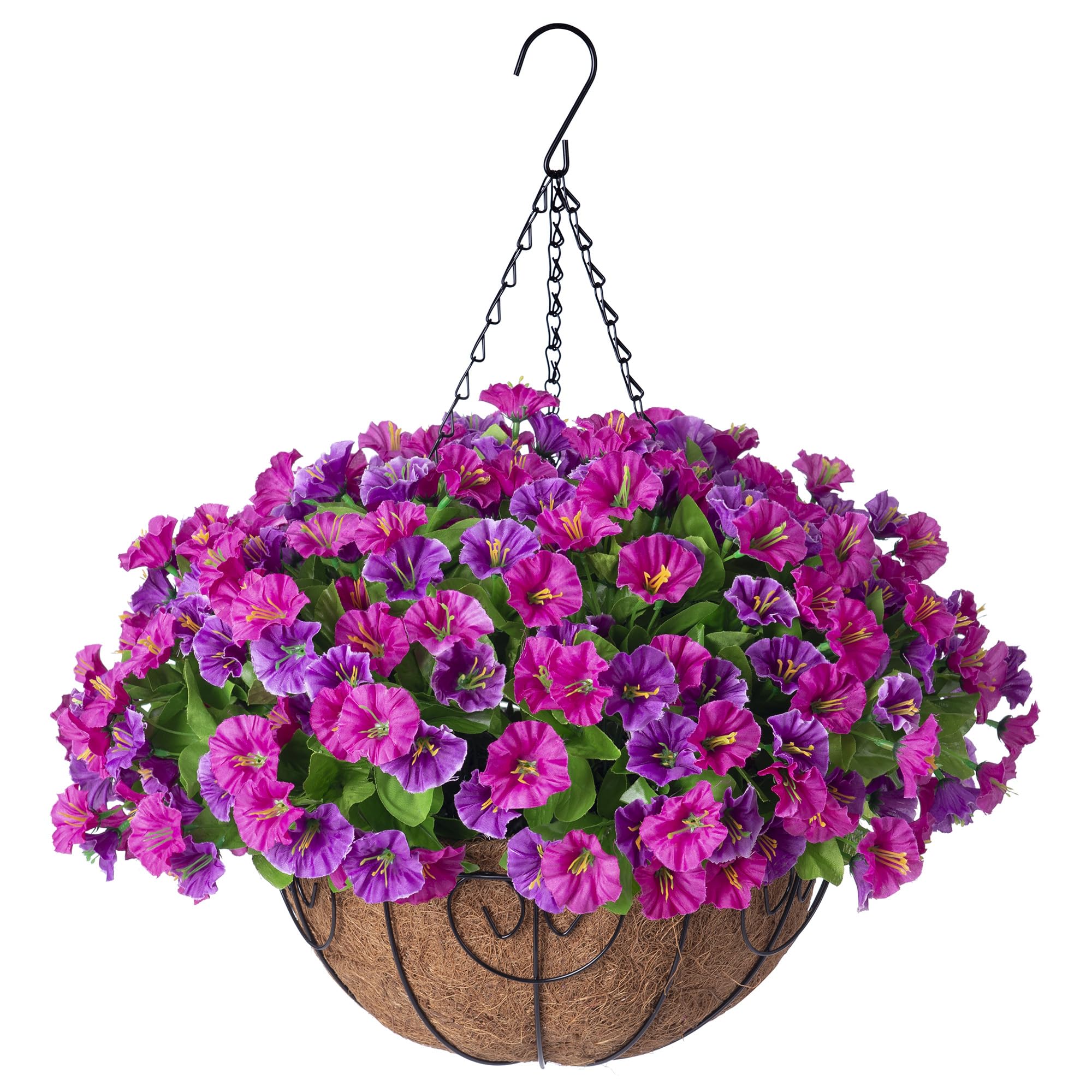 Ammyoo hanging flowers basket with lotus and fuchsia colors for vibrant porch decor.