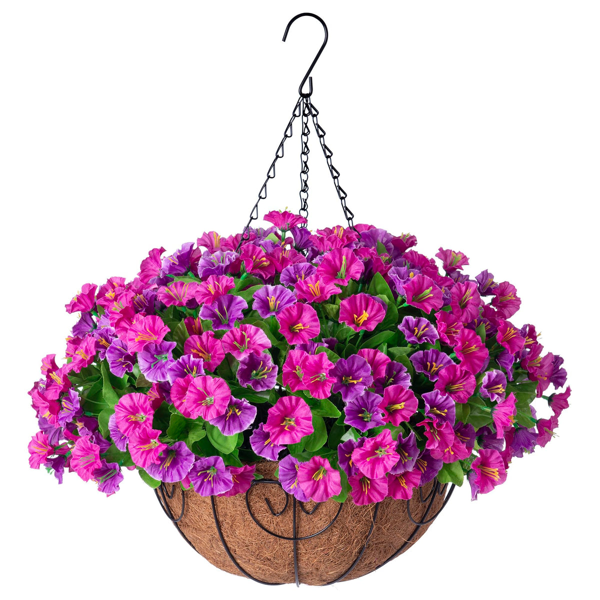 Ammyoo hanging flowers basket with lotus and fuchsia colors for vibrant porch decor.