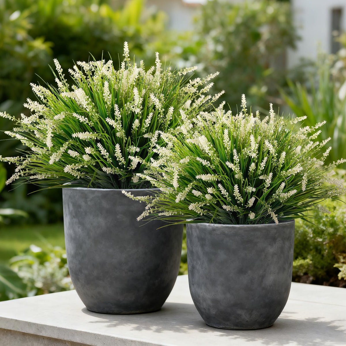 Ammyoo artificial monkey grass 24 bundles adds evergreen charm to outdoor spaces.
