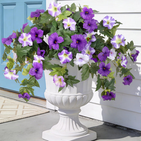 Ammyoo artificial petunias outdoor flowers 2-pack for durable balcony decor