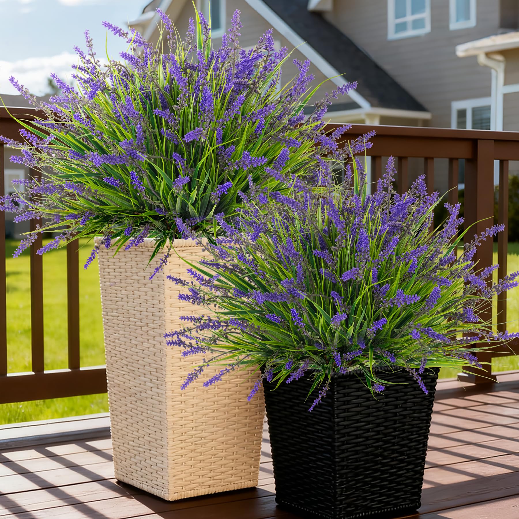 Ammyoo artificial outdoor plants; 24 bundles for evergreen porch decor and pathways.