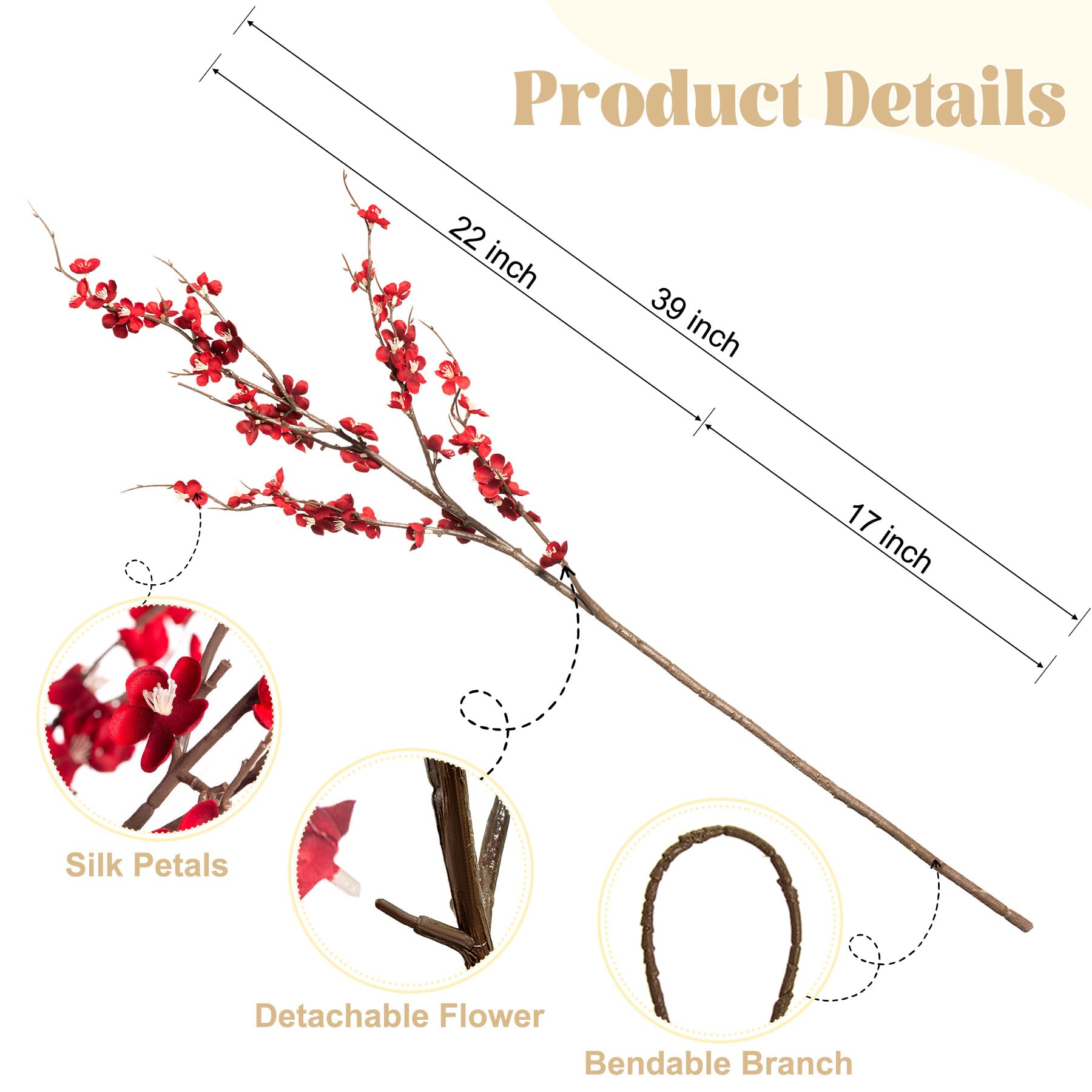 Ammyoo red cherry blossoms add texture to table centerpieces