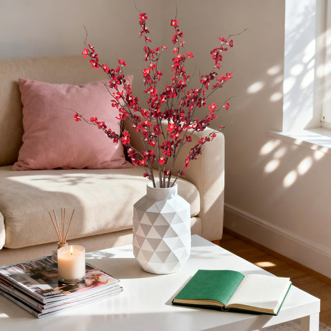 Ammyoo red cherry blossom branch for weddings and home interiors