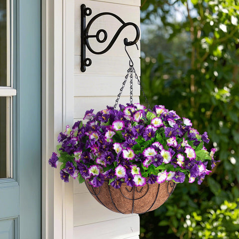 Ammyoo faux petunias basket arrangement adds lush color to porches.