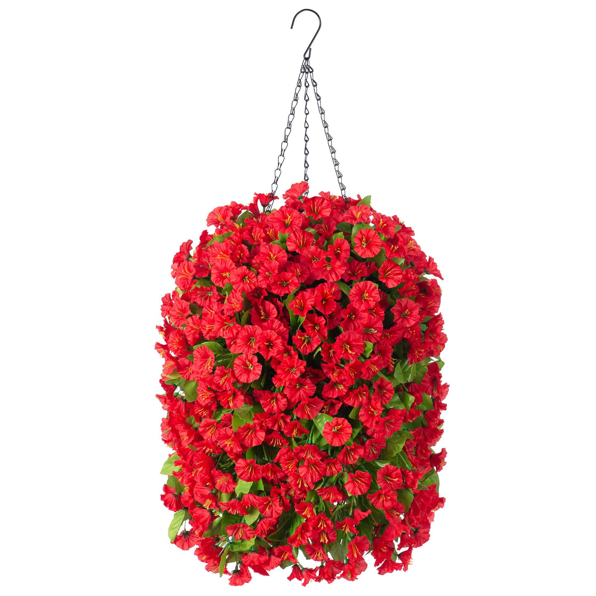 Ammyoo hanging flowers basket with morning glory blooms adds vibrant year-round color to outdoor spaces.