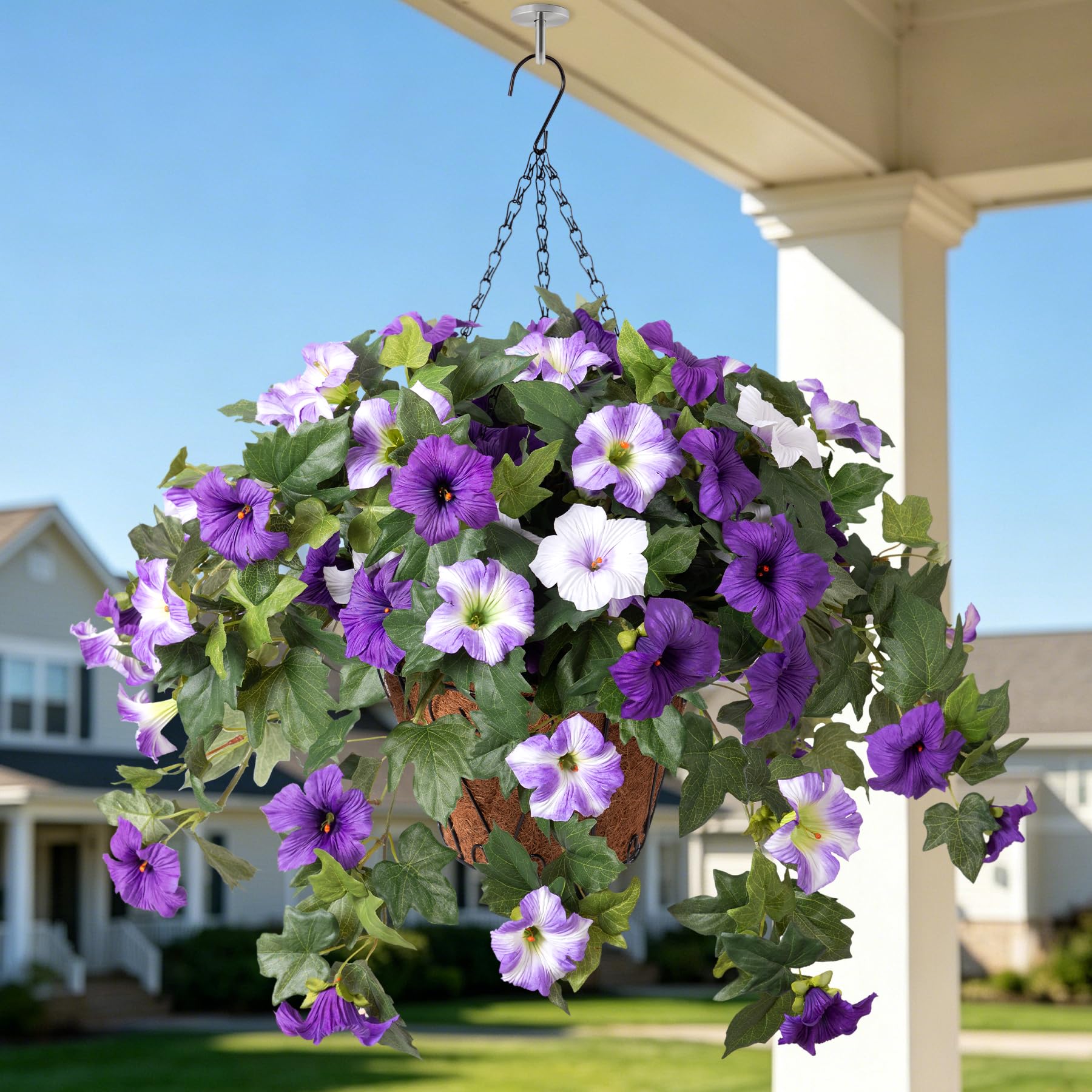 Ammyoo morning glory basket flowers for outdoor decor with lifelike color and UV durability