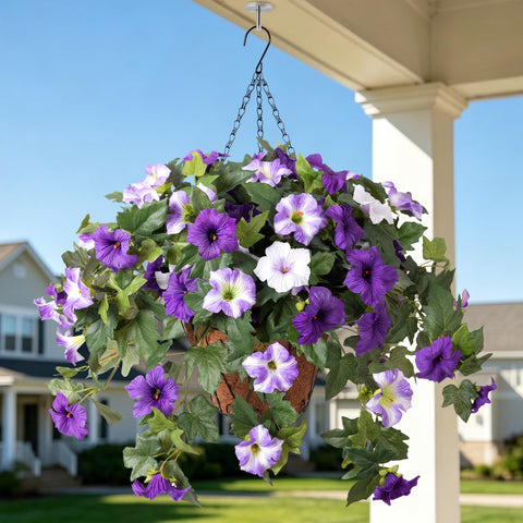 Ammyoo morning glory basket flowers for outdoor decor with lifelike color and UV durability