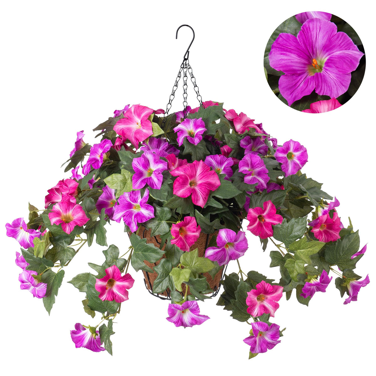 Ammyoo morning glory hanging basket assembly for ready outdoor decor on porch or balcony.