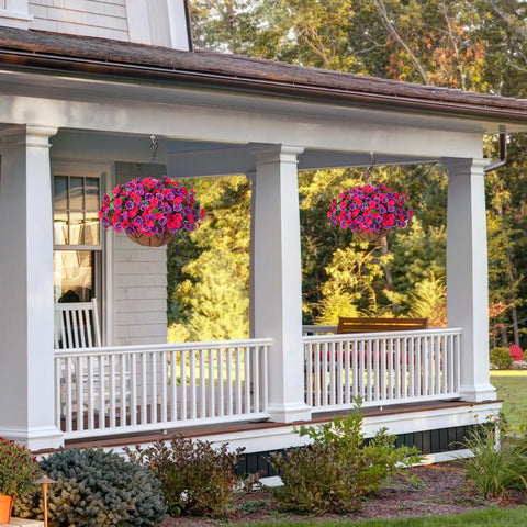 Ammyoo outdoor porch decor enhances entryways with durable faux flowers.