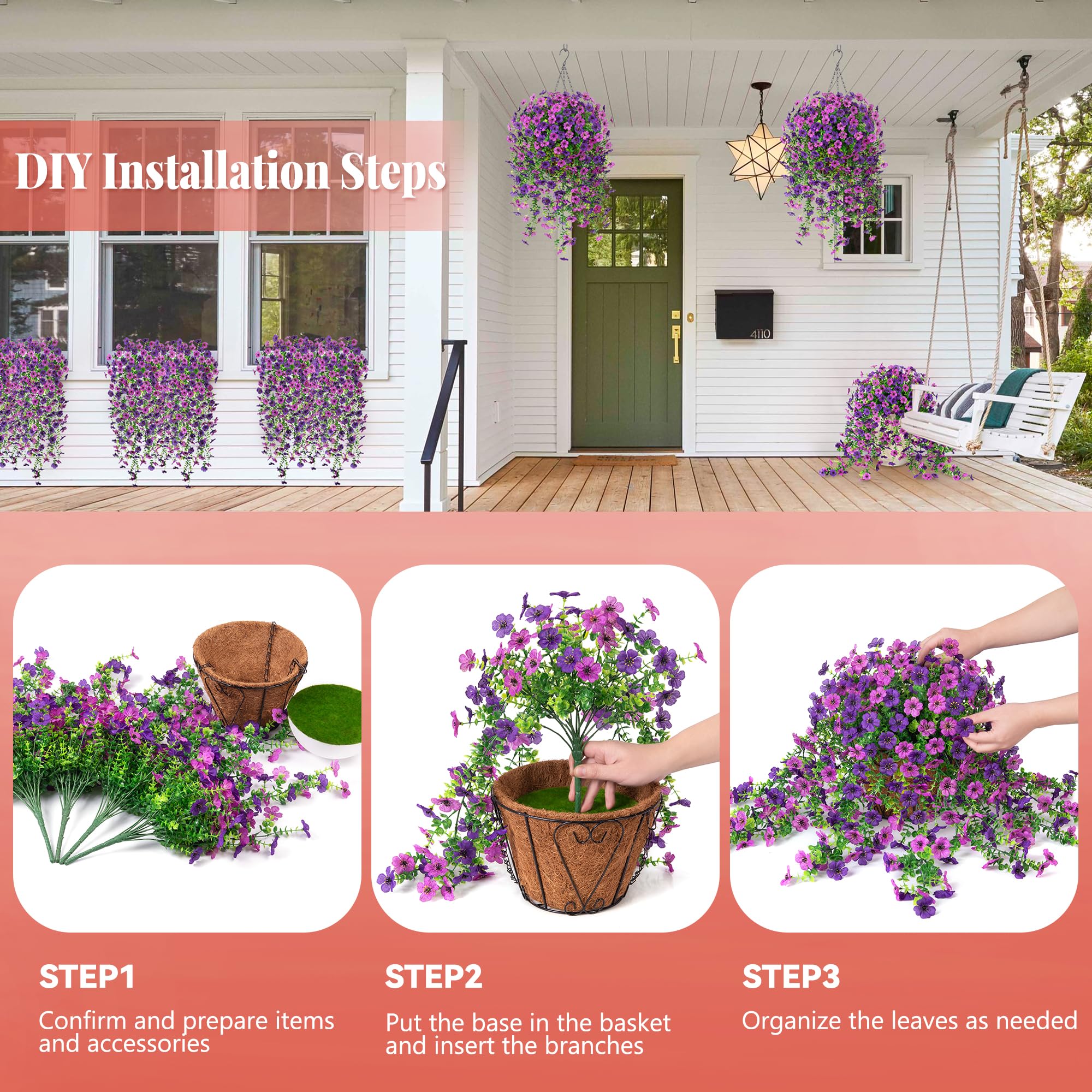 Ammyoo UV-resistant flowers stay vibrant outdoors without watering.