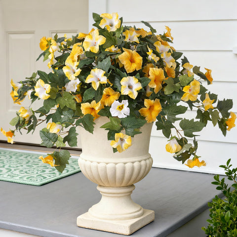 Ammyoo artificial petunia outdoor yellow and white bloom for year-round color.