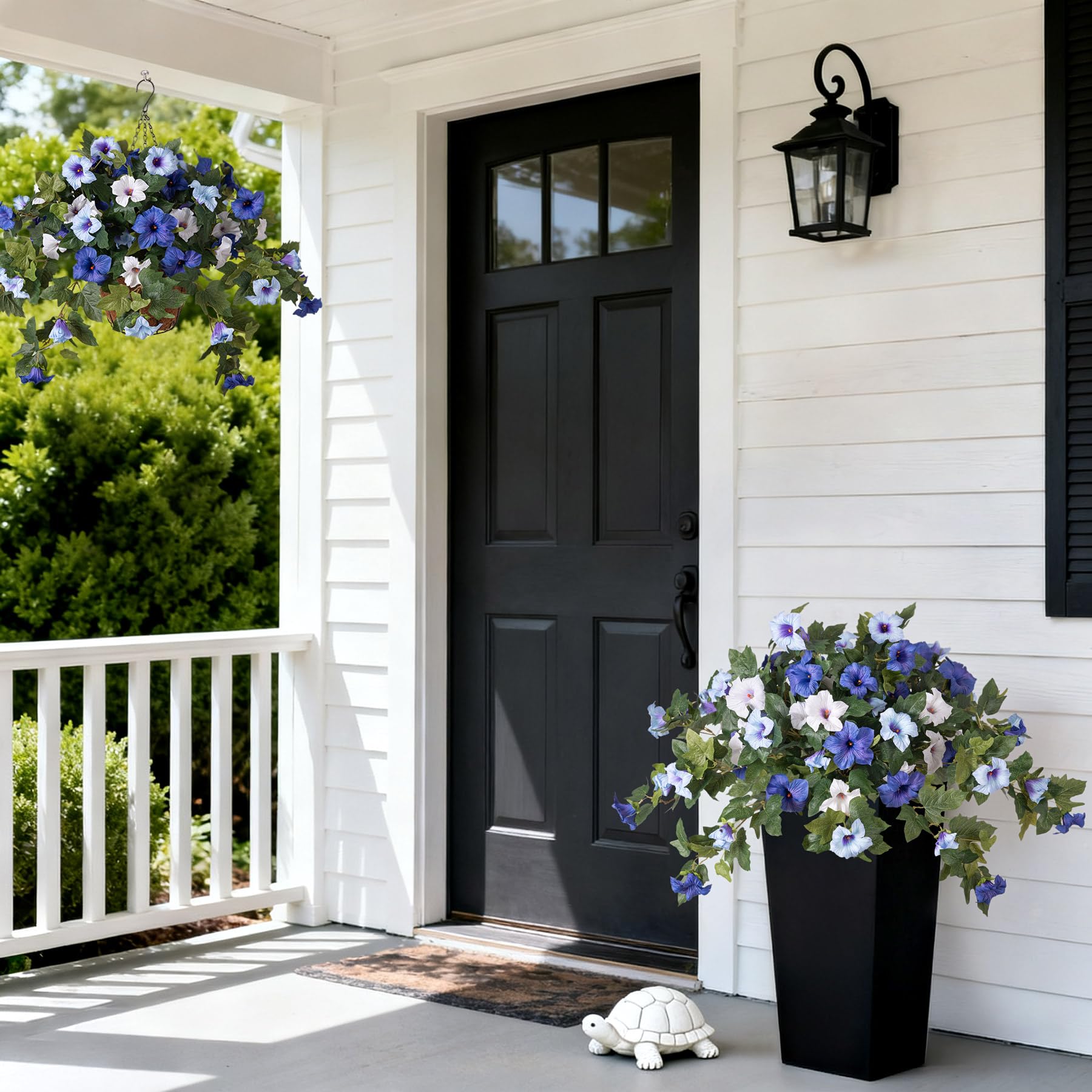 Ammyoo Petunia blue-white stem detail for porch styling