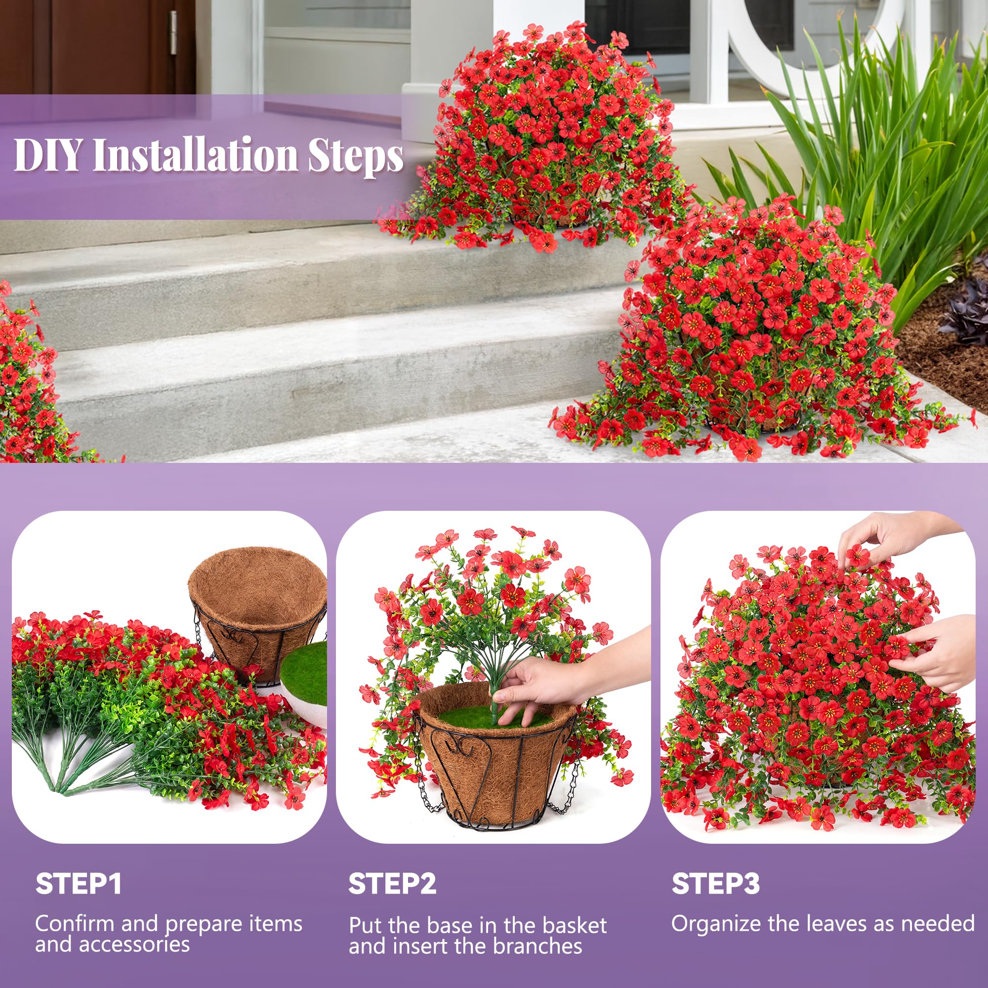 Ammyoo porch or garden decor with red daisy hang.