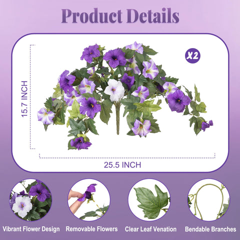 Ammyoo purple white petunias close-up showing lifelike color and leaves