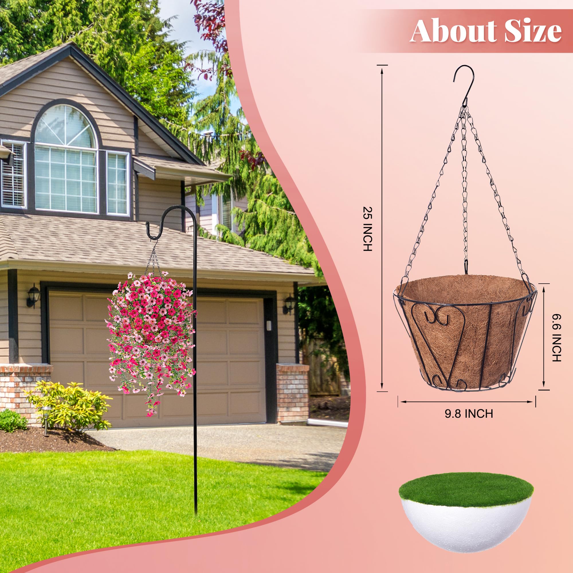 Ammyoo rose-pink hanging daisy basket enhances curb appeal.
