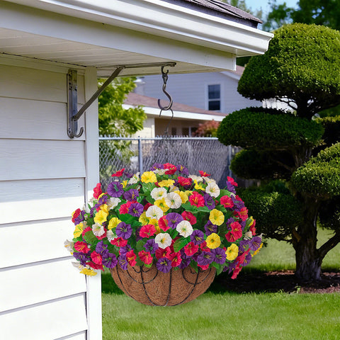 Ammyoo faux silk morning glory arrangement enhances outdoor decor on patios.