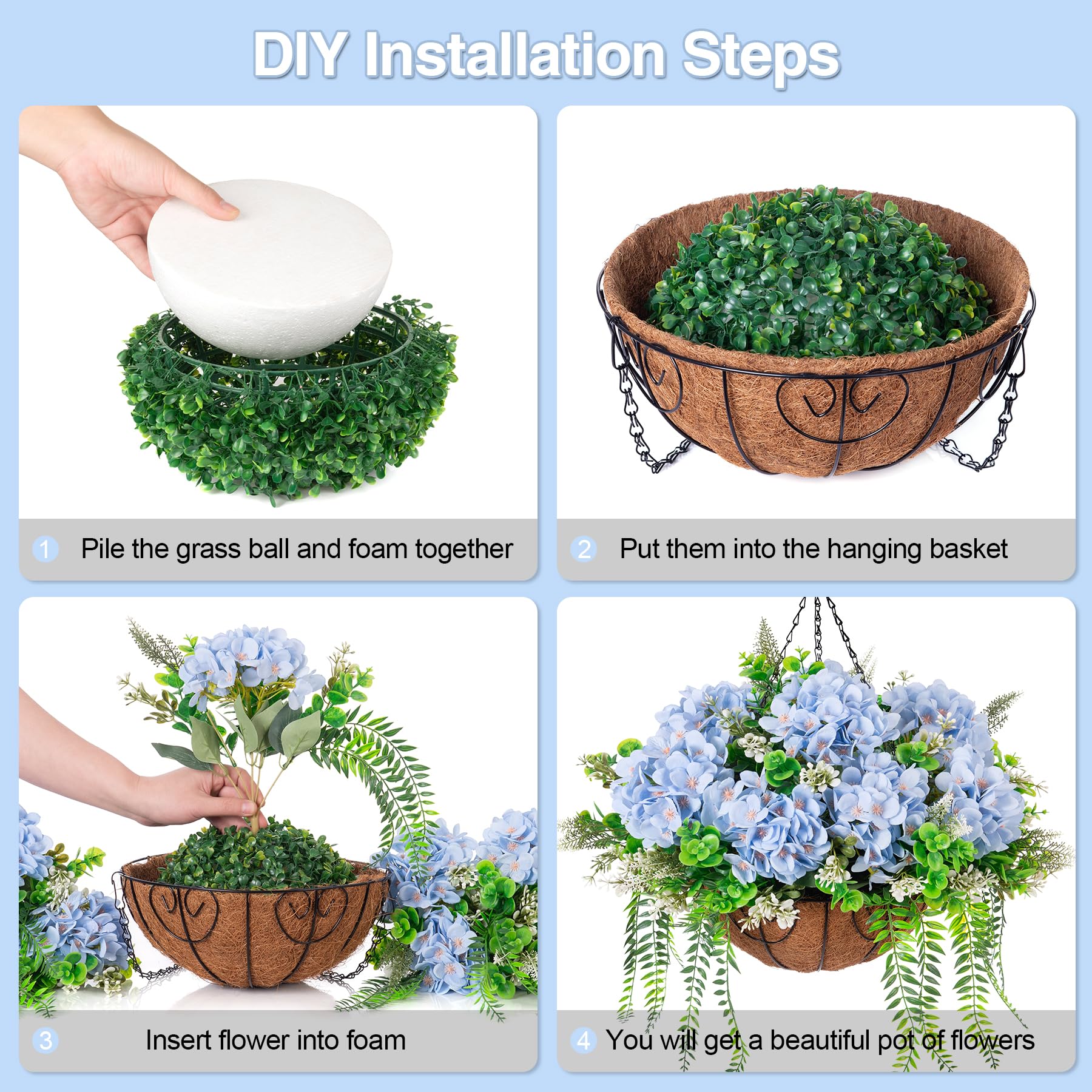 Ammyoo blue hydrangea faux flowers showcasing weatherproof, maintenance-free design.
