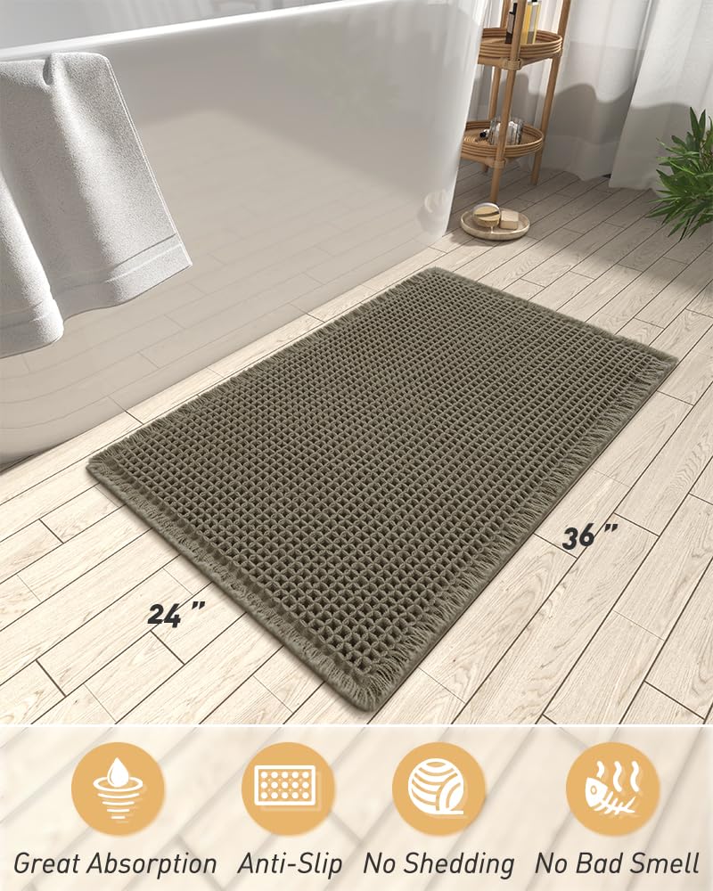 AMOAMI 24x36 inch mat laid on bathroom floor keeps feet warm.
