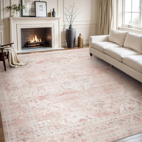 AMOAMI area rug 5x7 in soft pink for living room comfort and style