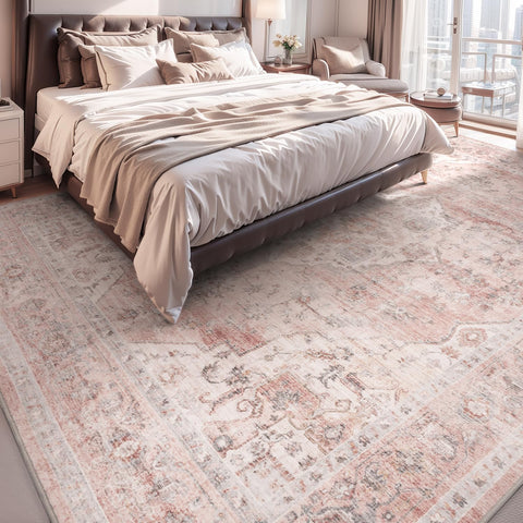 AMOAMI vintage pink bedroom rug adds warmth and timeless charm