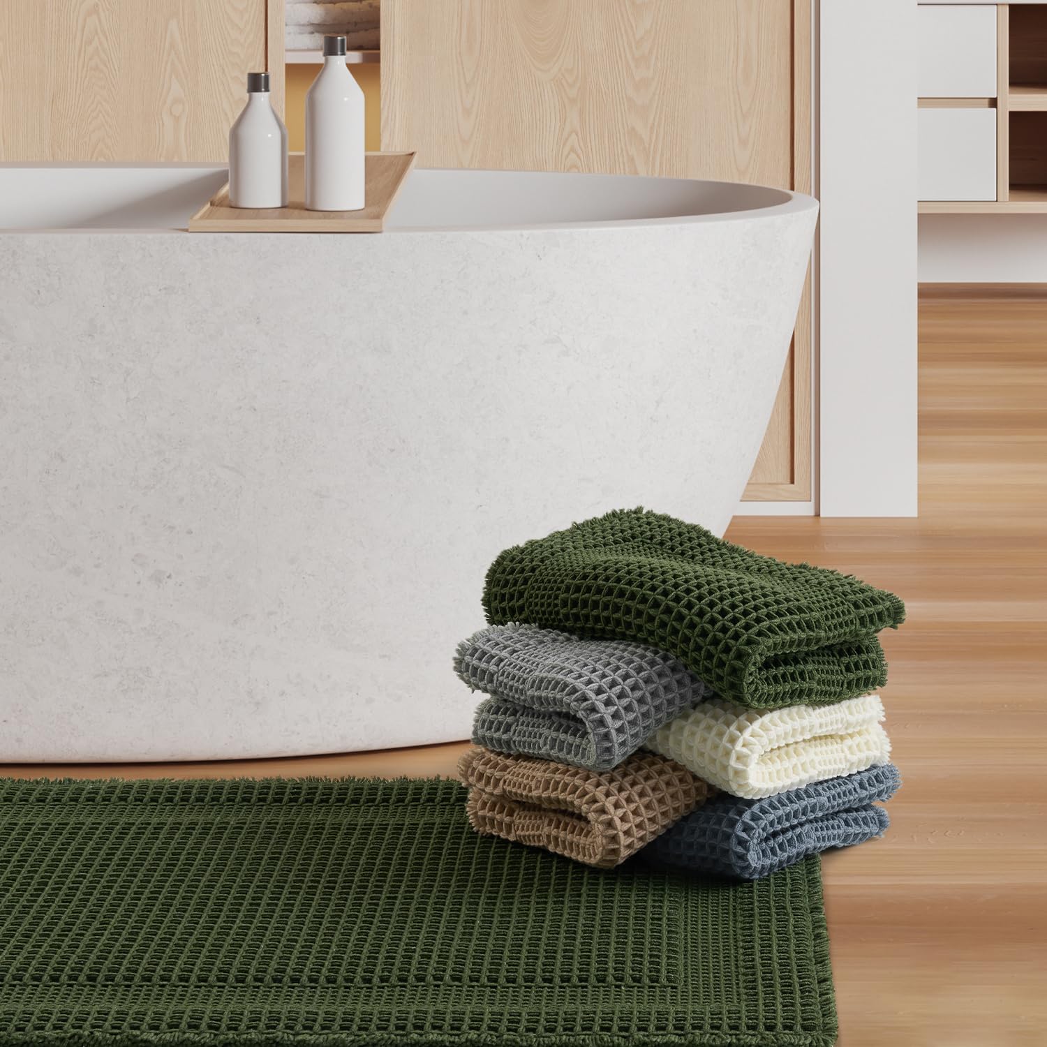 AMOAMI bath mat in use on floor shows quick-dry and protection