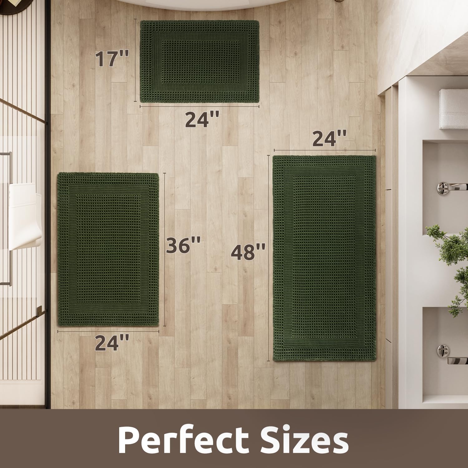 AMOAMI dark green non-slip bath mat keeps in place after showers