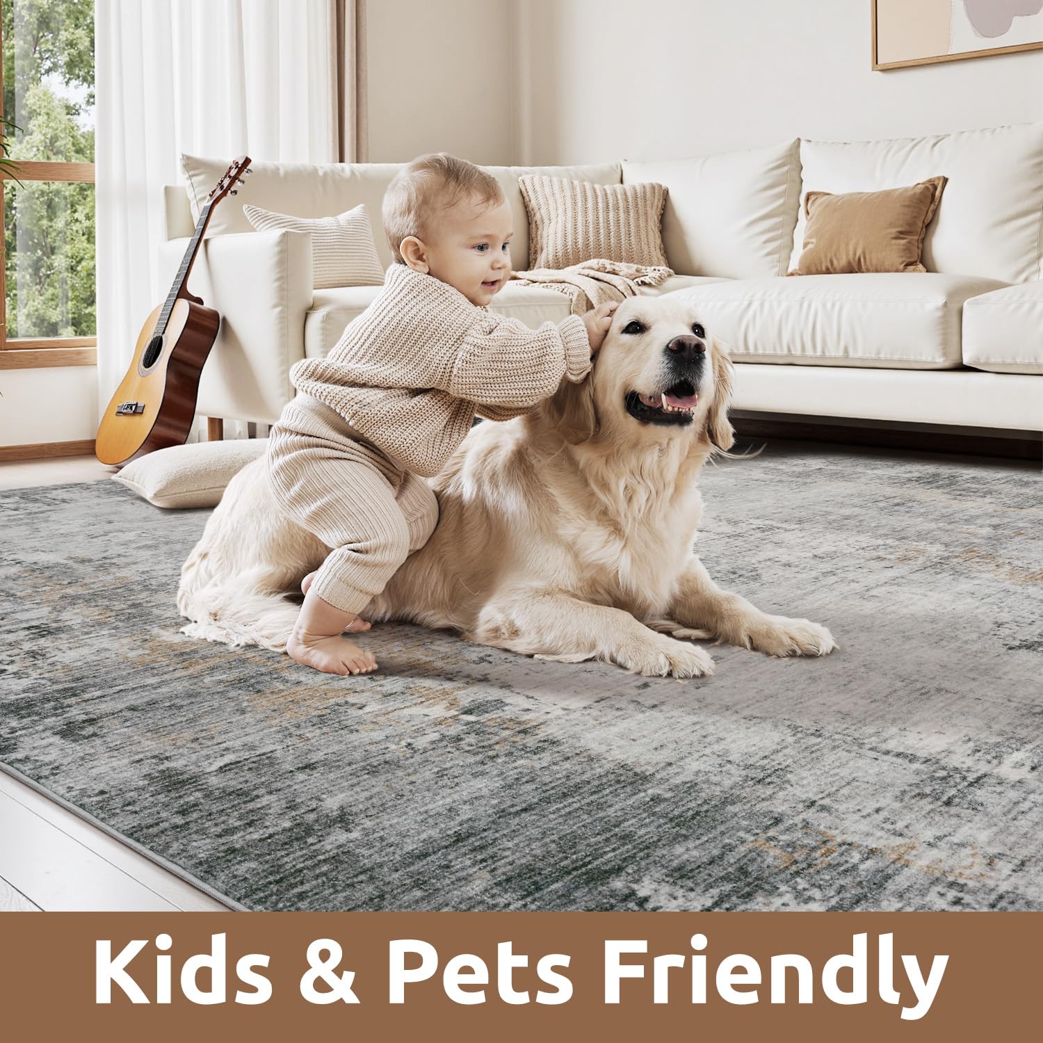 AMOAMI kids and pets friendly rug keeps play areas safe and tidy.