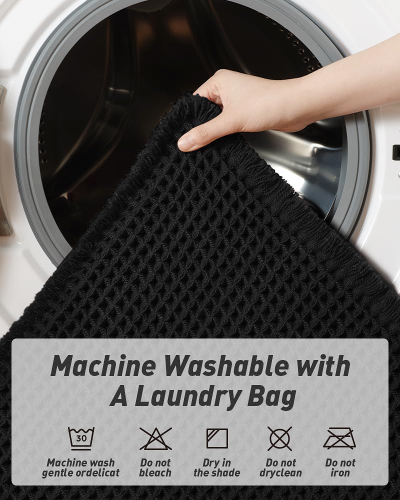 AMOAMI Upgraded Waffle Bath Mat size 24x36 in black fits many bathrooms.