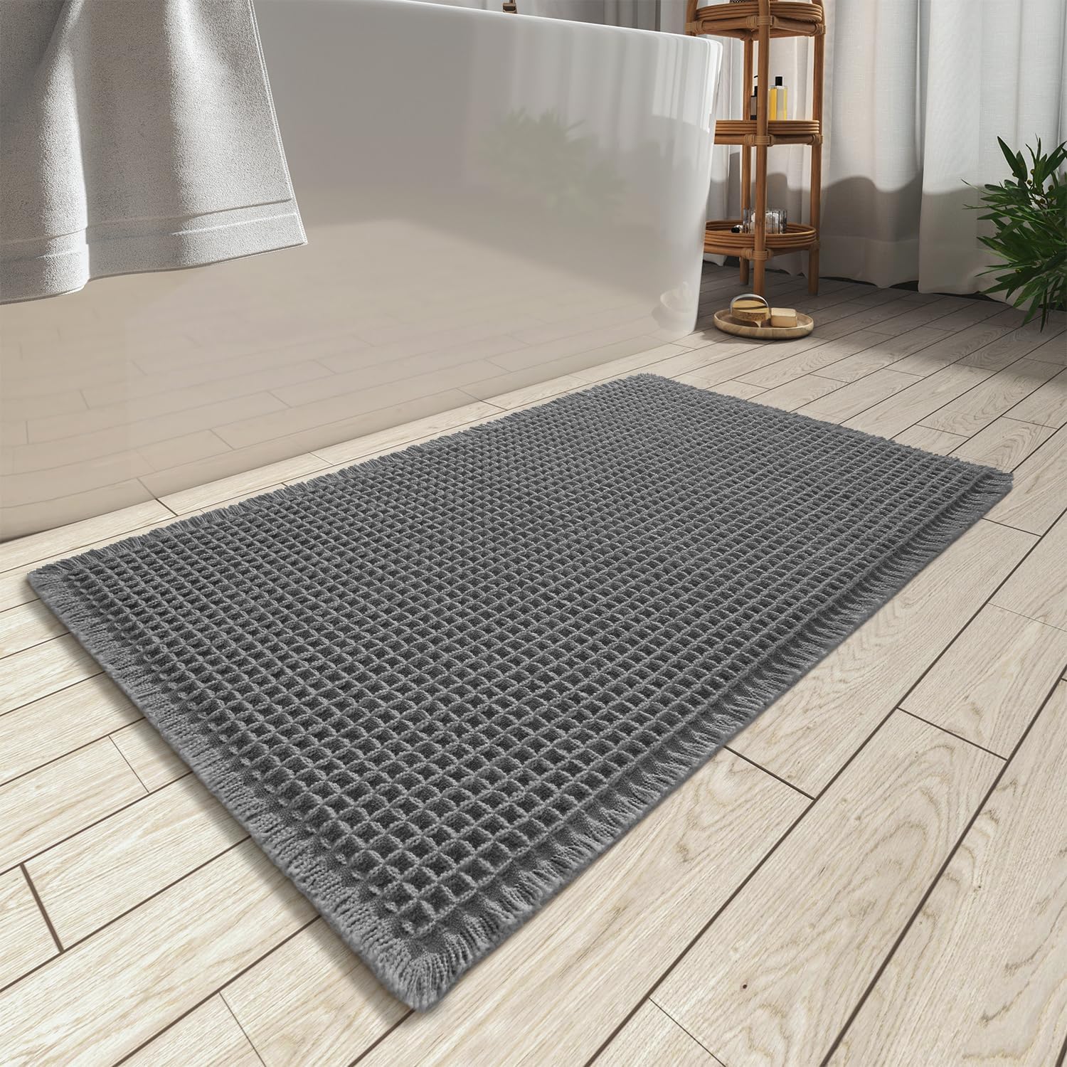 AMOAMI Upgraded Waffle Bath Mat, 24x36 top view showing plush texture and durable weave
