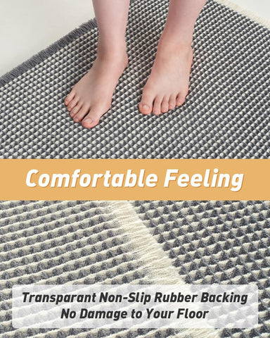 AMOAMI waffle bath mat closeup emphasizes high absorbency texture.