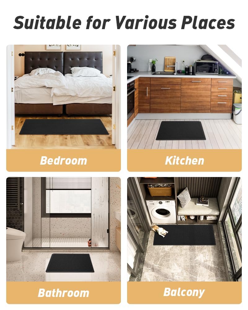 AMOAMI Upgraded Waffle Bath Mat black color complements modern decor.