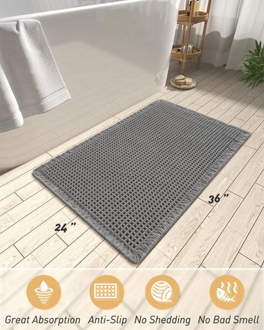 AMOAMI Upgraded Waffle Bath Mat placed on bathroom floor near shower