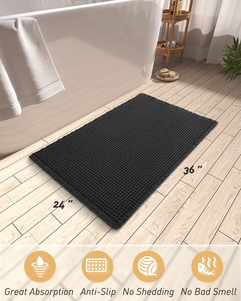 AMOAMI Upgraded Waffle Bath Mat in use by sink demonstrates dry feet.