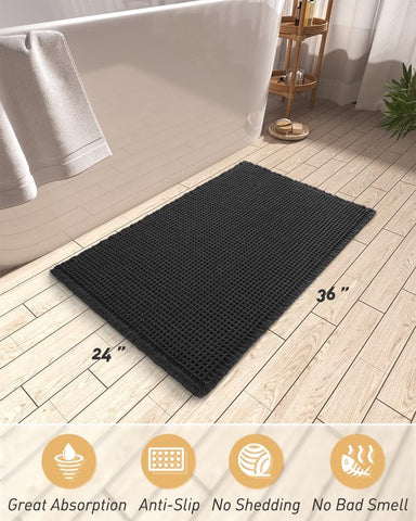 AMOAMI Upgraded Waffle Bath Mat in use by sink demonstrates dry feet.