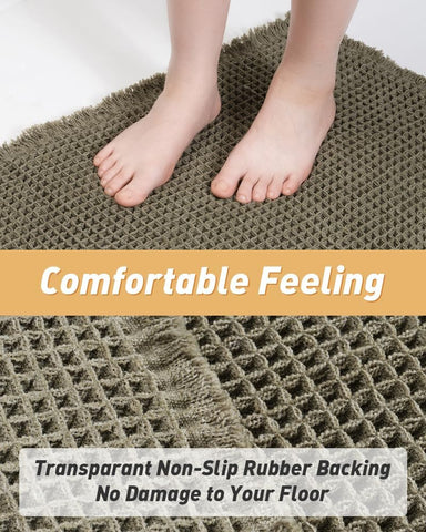 AMOAMI green waffle rug provides a durable, lasting pattern.