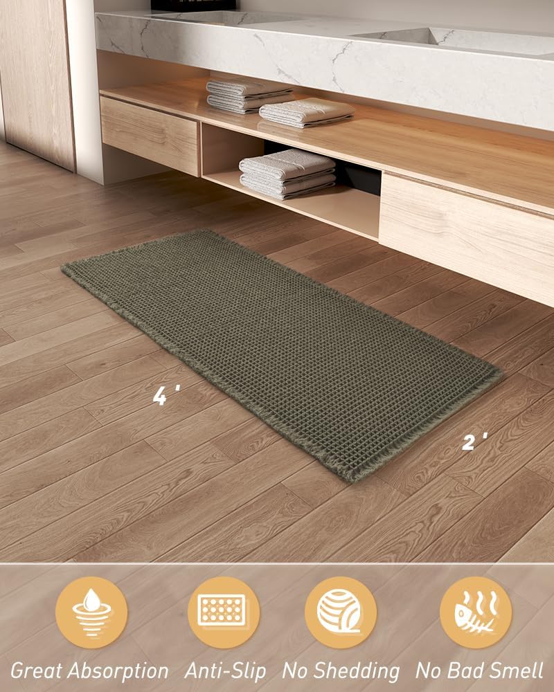 AMOAMI Green 2x4 rug ideal for bathroom, hallway, and bedroom.