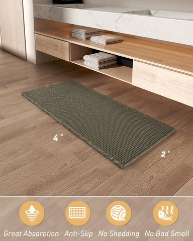 AMOAMI Green 2x4 rug ideal for bathroom, hallway, and bedroom.