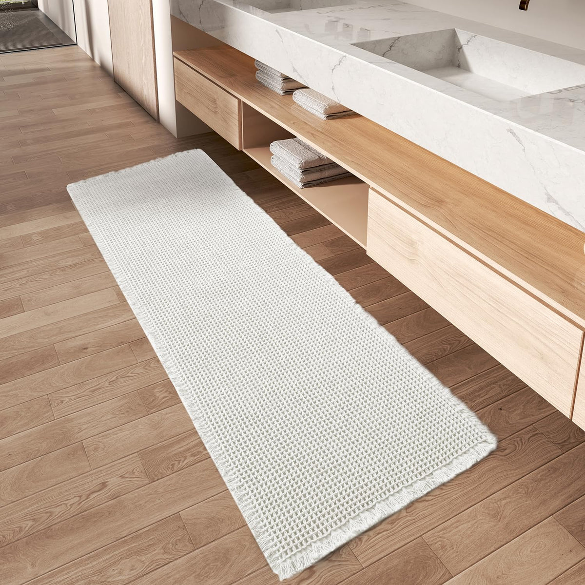 AMOAMI upgraded waffle runner rug with quick water absorption for bathroom floors