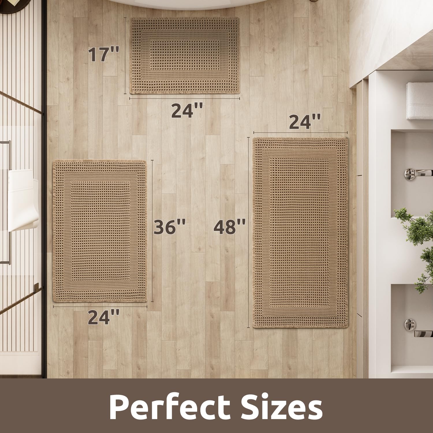 AMOAMI waffle bath mat non-slip backing keeps the mat securely in place.
