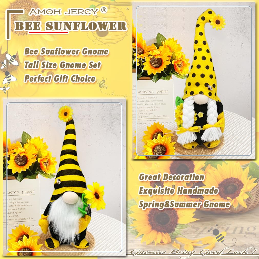 AMOH JERCY sunflower bee gnome duo enhances spring shelf styling.
