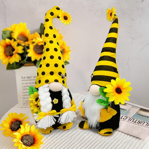 AMOH JERCY 14-inch sunflower bee gnome adds cheerful focal point.