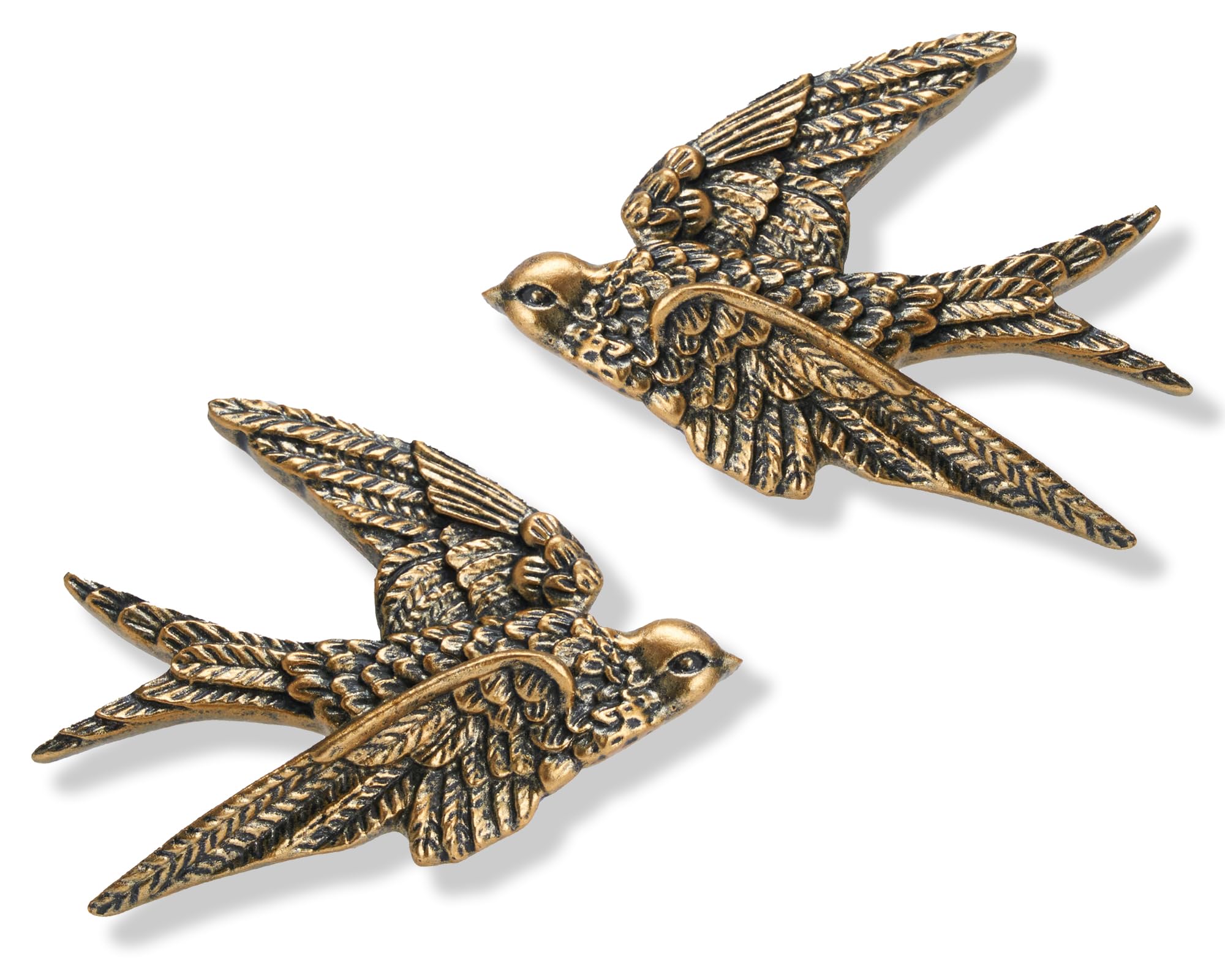 AMOIENSIS bird wall sculpture antique gold detail adds depth to small walls.