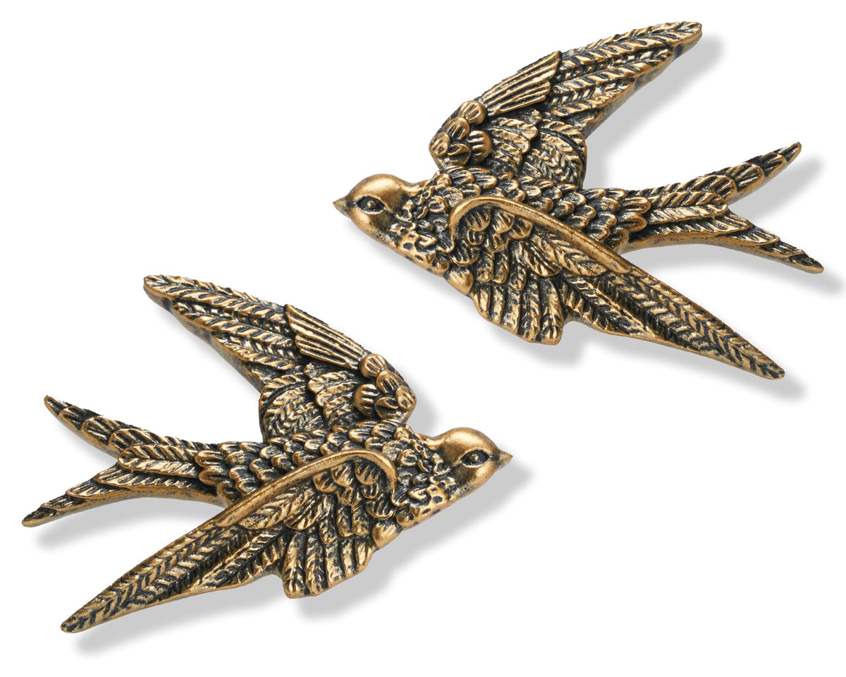 AMOIENSIS bird wall sculpture antique gold detail adds depth to small walls.